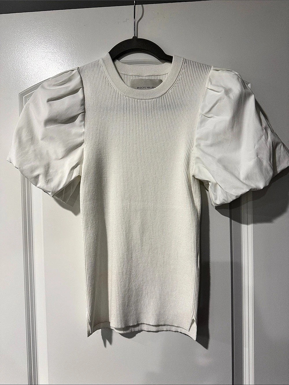 Brochu Walker The Morgan Top Puff Sleeve Knit Top White Small